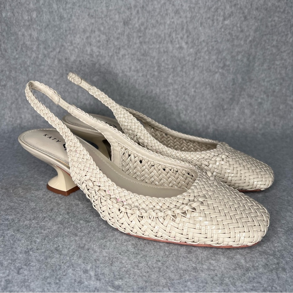 Katy Perry The Laterr Woven Sling Back Kitten Heel Square Toe Size 10 Neutral